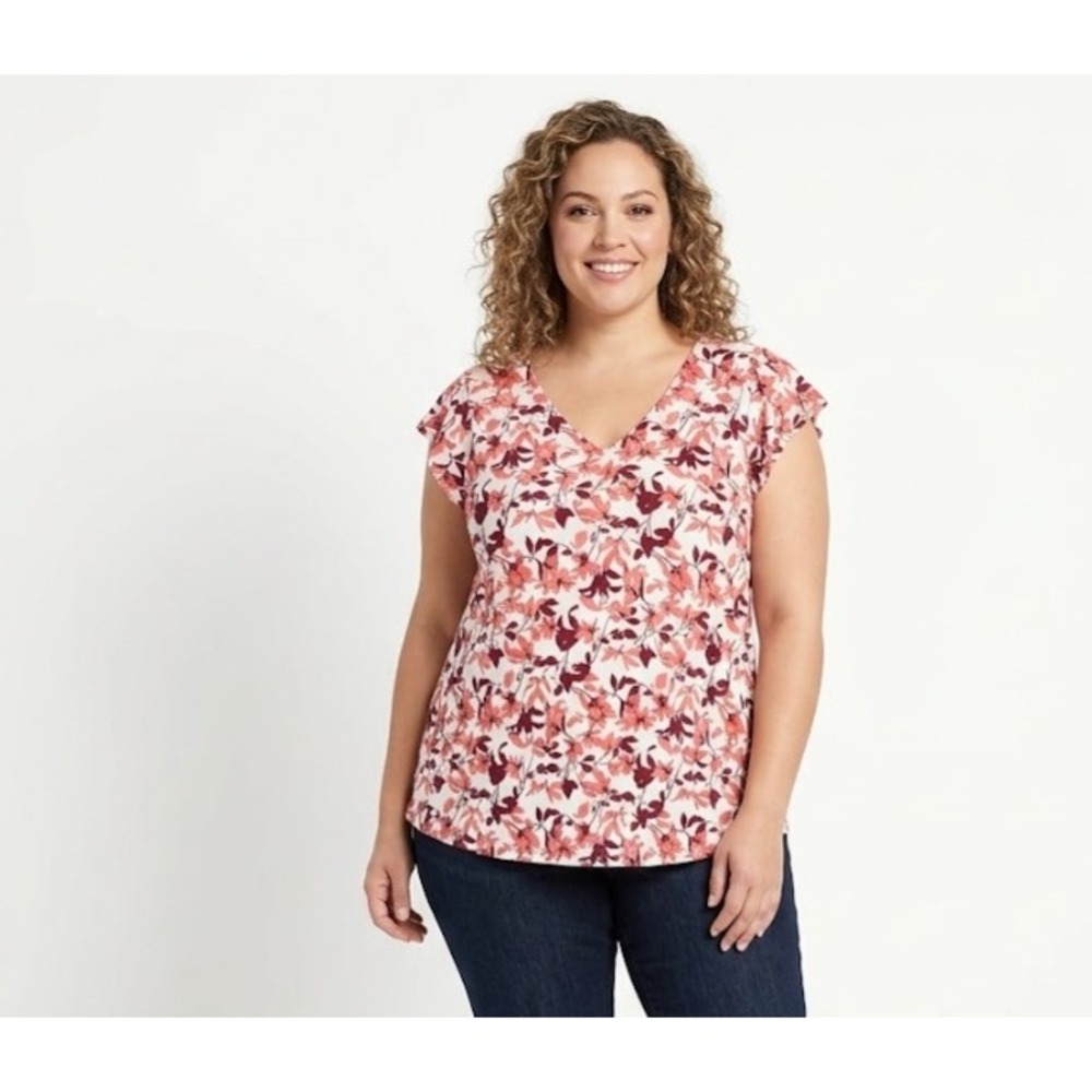 Liz Claiborne Floral V Neck Multi Color Ultra Soft Rayon Sleeveless Top XL
